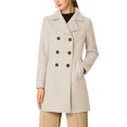 thumbnail image 1 of INSPIRE CHIC Women's Notched Lapel Double Breasted Mid Length Overcoat, 1 of 7