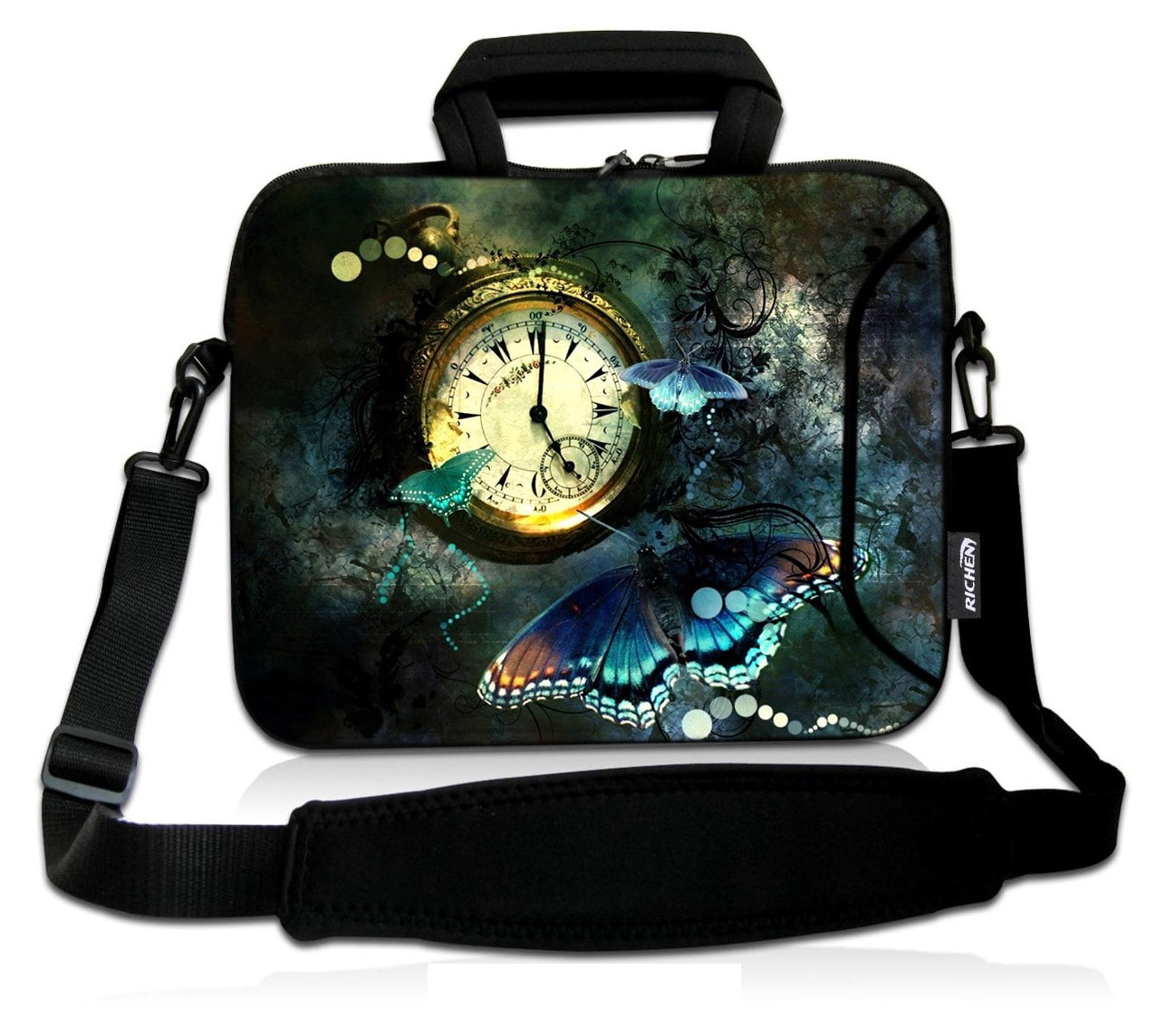 RICHEN 17 inch Laptop Shoulder Bag Carrying Case Computer PC Cover Pouch with Handle Fits 15.6/16/17/17.3/17.4 inch Laptop Notebook (16-17.3 inch, Clock & Butterfly)