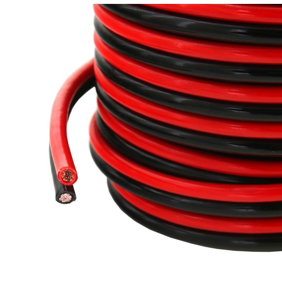 GS Power 100% Pure Copper 8 AWG (American Wire Gauge) OFC Zip Cord Cable 25 FT Red & 25 FT Black for Car Stereo Amplifier Remote Automotive Trailer Harness Hookup Wiring