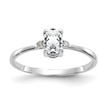 10K White Gold Polished GeniuneDiamond/White Topaz Birthstone Ring