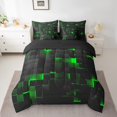 thumbnail image 2 of YST 7 Piece Boys Black Green Comforter Set, Geometric Check Grid Bedding, Queen Size, Reversible, Neon Gradient Plaid, 2 of 5