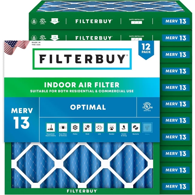 Filterbuy 16x16x2 Air Filter MERV 13 Health Defense, HVAC AC Furnace Air Filters Replacement (12-Pack)
