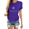 thumbnail image 1 of Innerwin Tee Manches Courtes Femmes Tops d'Été Travail Lettre de la Chance T-Shirt Confortable Purpel 2XL, 1 of 2