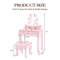 thumbnail image 2 of Girls' Vanity Table and Chair Set, Kids Makeup Dressing Table with Lights & Wood Makeup Playset, 2 of 9
