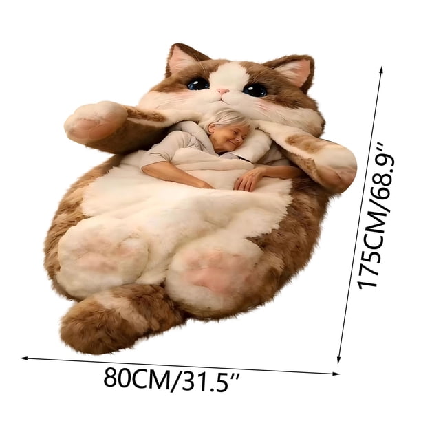 Sac De Couchage Géant Chat 175x80 Cm - Doublure Flanelle Douce, Lavable, Pour Maison, Camping Ou Détente