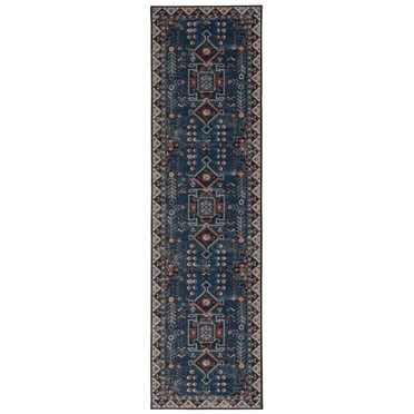 Larson 2' x 8' Washable Runner, Teal and Ivory