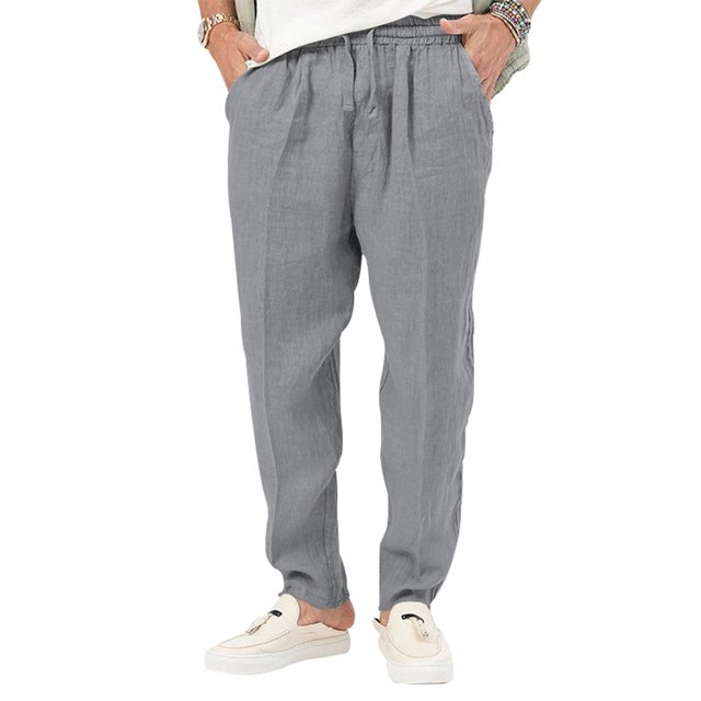 Innerwin Trousers Drawstring Men Bottoms Holiday High Waist Lightweight Summer Pants Grey 2XL