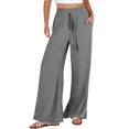 thumbnail image 2 of FNFYFH Clearance Women's Plus Size Linen Pants Elastic Waist Solid Color, 2 of 5