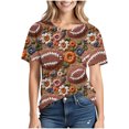 thumbnail image 2 of YFNNUP T-Shirts de Football Grande Taille pour Femmes à Manches Courtes, T-Shirt à Imprimé Graphique, Tunique Légère à Col Rond, T-Shirt d'Été Confortable pour Journées de Match, Brun TTTG, 2 of 7