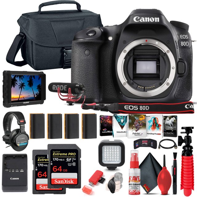Canon EOS 80D Appareil Photo Reflex Numérique (Boîtier Seulement) (1263C004) + Moniteur 4K + Micro + Plus (Modèle International)