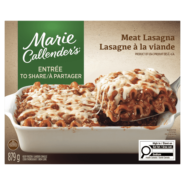 Marie Callender's Lasagne à la Viande, Souper Surgelé dans un Plat en Céramique Blanc, Superposé avec des Pâtes Faites à Gratter, sauce pour Viande de Bœuf et de Porc, Garni de Fromages Italiens Fondus, Pesant 879 g, un Repas Italien Copieux Sans Colorants Ni Arômes Artificiels, Produit des É.-U., Idéal pour des Repas Familiaux Rapides.