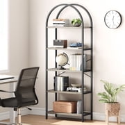 5 Tier Arched Bookshelf Bookcase Display Racks 70.8inch Tall Standing Bookshelves Metal Frame Rustic Storage Rack Shelf Brown Book Shelf for Bedroom, Living Room, Home Office
