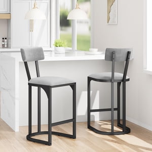 BeesClover Set of 2 Counter Height Bar Stools with Ergonomic Back Support, Stable Metal Frame & Velvet Upholstery for Kitchen Island & Home Bar