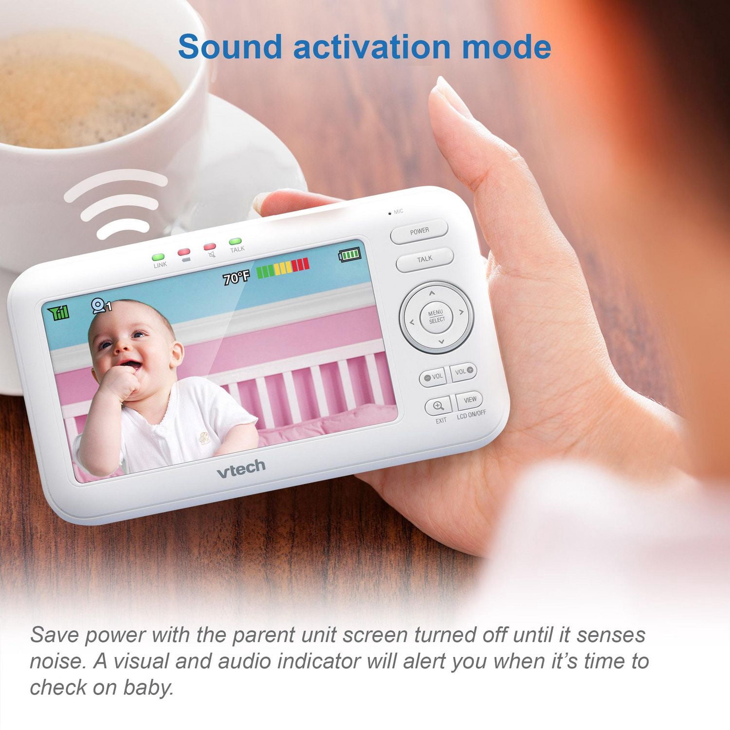VTech VM5263 Moniteur de bébé vidéo numérique de 5 po à panoramique et inclinaison et veilleuse, VM5263 (blanc) de VTech