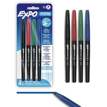 EXPO Wet Erase Markers, Semi-Permanent Markers, Assorted, Fine Tip, 4 Count
