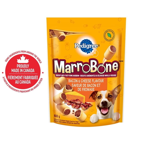 Gâteries pour chiens adultes PEDIGREE Marrobone saveur de bacon et de fromage – avec véritable moelle osseuse, enrichies de vitamines
