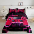 thumbnail image 2 of Red Gaming Full Size Comforter Sets for Boys - Gamer Comforter Boys Full Size Bedding Set, Neon Lights Abstract Geometry Design Gamer Room Decor, 2 of 5