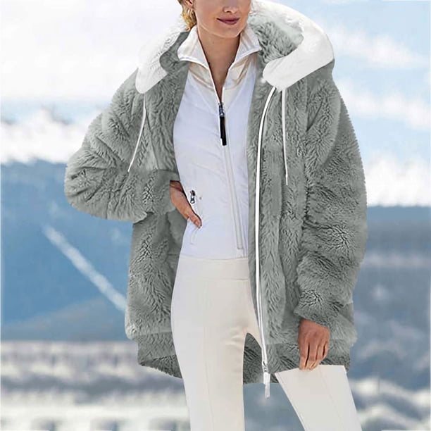 UPPADA Fuzzy Fleece Jacket for Women Plus Size Warm Winter Coats
