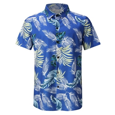 Aqestyerly Men's Hawaiian Shirt Printed Short Sleeve Casual Button Down Beach Summer Top HWRETIE