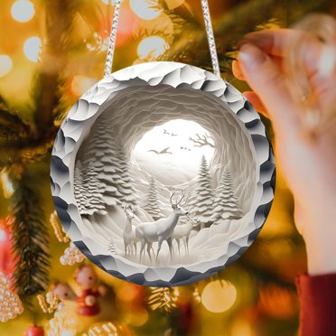 Antqov Round Acrylic Christmas Decorations Reindeer Hanging Sign Festive Wall Decorations