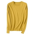 thumbnail image 1 of yoeyez Chandails Légers pour Femmes à Manches Longues Col Ras du Cou Chandail Uni Chandail Léger Doux Tricoté Hauts Bas d'Automne Or S, 1 of 6