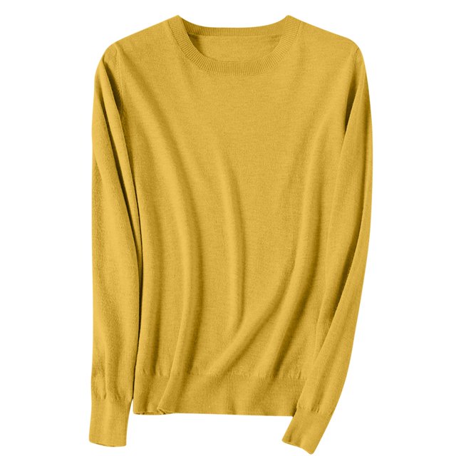 yoeyez Chandails Légers pour Femmes à Manches Longues Col Ras du Cou Chandail Uni Chandail Léger Doux Tricoté Hauts Bas d'Automne Or S