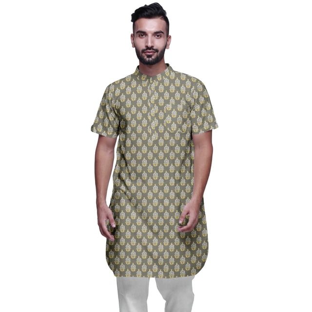 Atasi Kurta Imprimé pour Hommes Col Mandarin Chemise Kurta Décontractée en Batiste de Coton