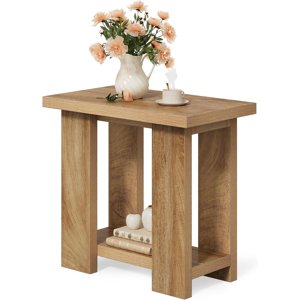 Table de fin de ferme avec rangement Shelve, Petite table de chevet en bois à côté de la table pour les petits espaces, Salon, Chambre à coucher, Brown