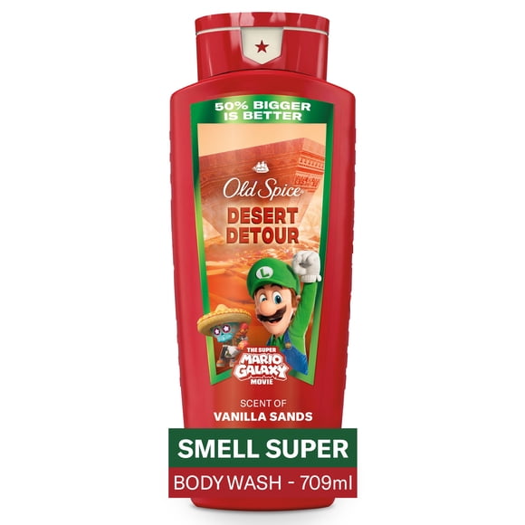 Nettoyant pour le corps Old Spice pour hommes, Détour du désert, parfum de vanille des sables, Old Spice x The Super Mario Galaxy Movie, fraîcheur après-lavage 24/7