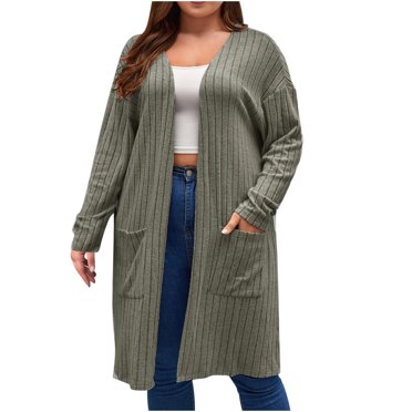 FAIWAD Cardigan Long pour Femmes avec Poche, Manches Longues, Tricot Côtelé, Manteau Ouvert