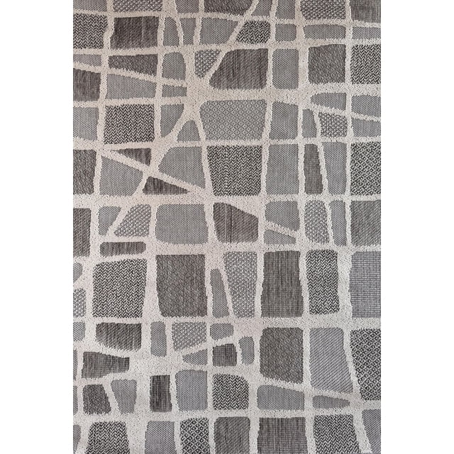 Rug Branch Hogar Abstract Indoor Outdoor Area Rug, Grey Cream, Modern - Living Room, Bedroom, Dining Room, and Kitchen