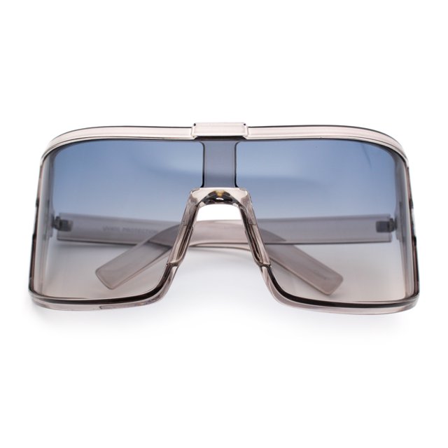 Fancy Large Oversized Curved Panel Monoblock Shield Sport Plastic Sunglasses Slate - Blue Brown