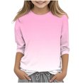 thumbnail image 2 of MKOSPLRT Hauts à Manches 3/4 pour Filles Col Rond T-Shirts Décontractés Tuniques Dégradées Mode T-Shirts Doux pour Sortir Blouses Confortables en Liquidation, 2 of 5