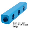 thumbnail image 4 of 1/4in 3 Way 6 Port Aluminum Pneumatic Air Hose Manifold Block Splitter Fitting, 4 of 11