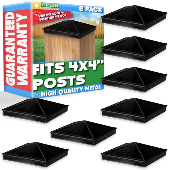 GreenLighting 4x4 Aluminum Pyramid Post Cap Cover (Black 8 Pack) Fits 4x4 Nominal Wood (True 3.5 x 3.5) Powder Coated Matte Outdoor Post Caps Cover Fence Wood Post Decking Waterproof