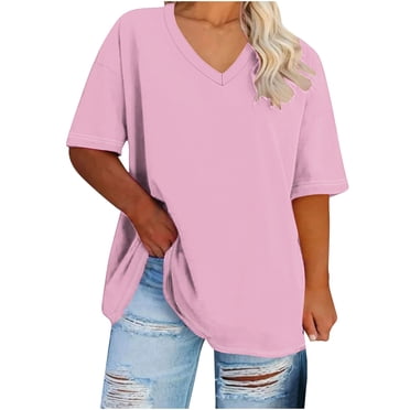 Cinvoph T-Shirts pour Femmes Grande Taille Décontractés à Col en V Hauts Amples Tendance Blouses de Détente Travail Quotidien T-Shirt Basique Haut