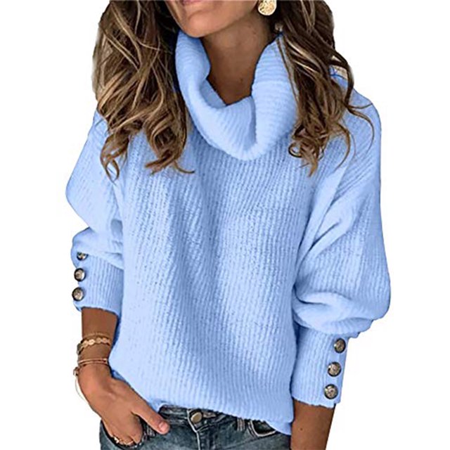 Innerwin Chandail à Manches Longues pour Femme, Haut de Type Jumper, Fête, Hiver, Chaud et Confortable, Chandails Tricotés, Bleu Ciel, M