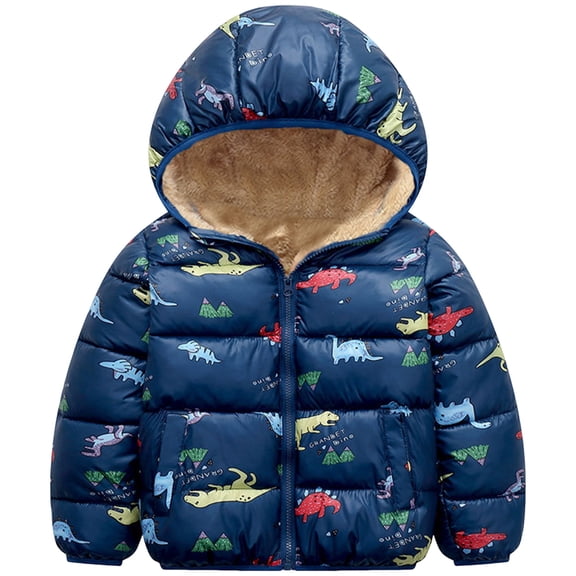dmqupv Manteau d'Hiver Matelassé pour Adolescent Garçon Manteaux et Vestes pour Garçons Hiver Épais Imprimé Dinosaure Dessin Animé à Capuche Manches Longues Hauts Chauds pour Enfants Manteau Tenue Quotidienne Marine, Taille pour 4-5 Ans