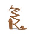 thumbnail image 3 of BLISSFUL STEP Women's Strap Block Heel Lace Up Sandals Brown 9, 3 of 7