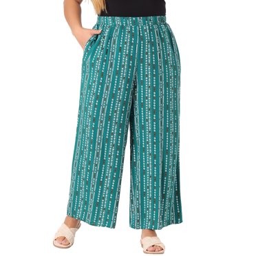 Agnes Orinda Women's Plus Size Palazzo Pants Stripe Boho Wide Leg Paper Bag Pant Beach Casual Summer Trousers 3X Lake Blue