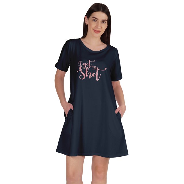 Inkmeso Tunique « I Got The Shot » T-Shirts Graphiques Robe à Encolure Dégagée Hauts à Manches Courtes