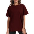 thumbnail image 2 of Plebaso T-Shirts en Coton pour Femmes à Manches Courtes, Col Rond, T-Shirts Basiques, Hauts Décontractés, Couleur Unie, Coupe Ample, 2 of 7