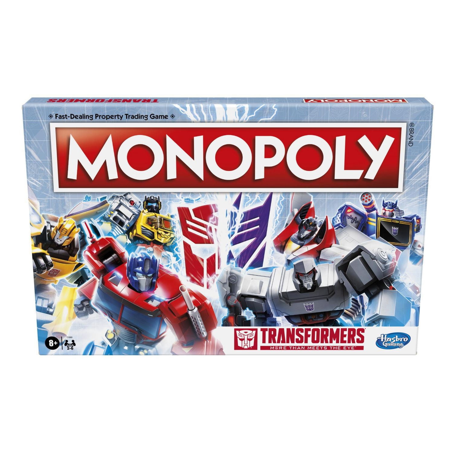 Monopoly : édition Transformers, jeu de plateau pour 2 à 6 joueurs, pour enfants, à partir de 8 ans, inclut des pions Autobot et Decepticon
