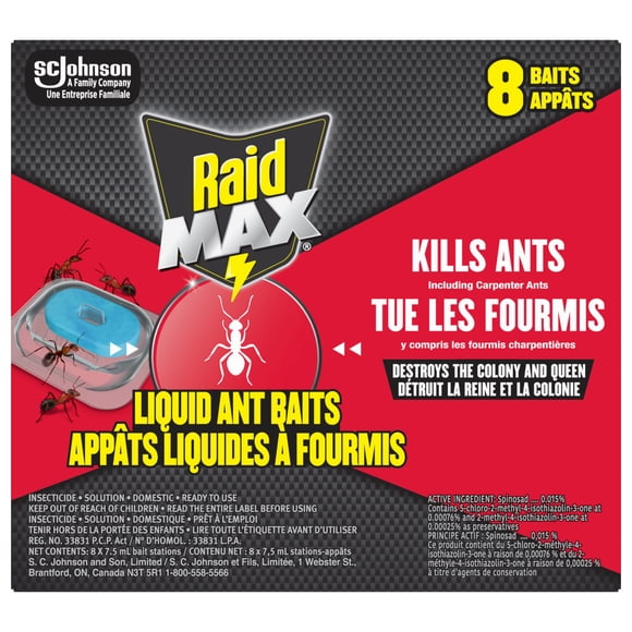 Insecticide Raid Max Appâts à fourmis, pour utilisation à l’intérieur, à l’épreuve des enfants, 8 unités