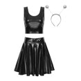 thumbnail image 1 of YONGHS Women's Alien Set Cheer Leader Outfit Metallic Crop Tank Top with Ruffle Skirt Hair Hoop Black S, 1 of 7