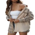 thumbnail image 4 of Fashion Womens Long Sleeve Plaid Patchwork Shirts Flannel Lapel Button Down Shacket Jacket Coats, 4 of 6