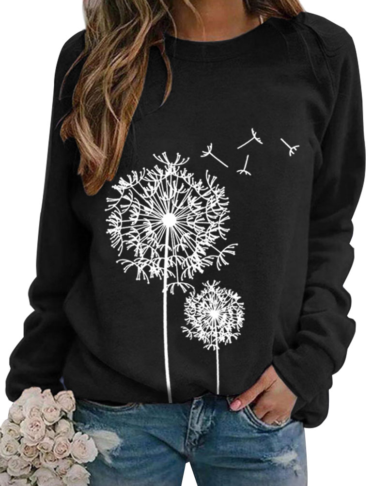 ZXZY Pull à Manches Longues Col Rond Imprimé Graphique Pissenlit Femme