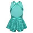 thumbnail image 2 of Hansber Robe de Danse Jazz Latine pour Filles, Sequins, Dos Ouvert, Justaucorps de Ballet, Performance de Scène, Vert Lac 8, 2 of 5