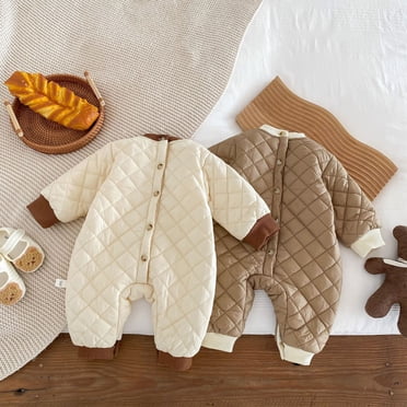 Zwiiyzr 2025 Bébé Nourrisson Grenouillère à Manches Longues Garçons Filles Combinaison en Coton Barboteuses Vêtements pour Bébé Pyjama Doux et Chaud Cadeau de Fête d'Anniversaire pour Enfants Café
