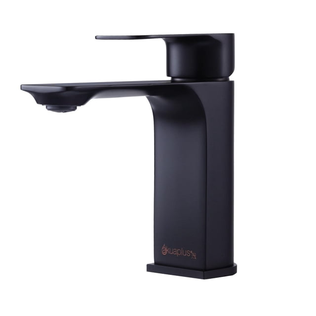 Le Robinet de Lavabo Rond à un Seul Trou akuaplus® ELENA en Laiton Noir Mat avec une Poignée à Levier Unique, une Cartouche en Céramique et un Aérateur NEOPERL, Conçu pour les Robinets de Lavabo de Salle de Bain Lors de Projets de Rénovation, Comprend des tubes d'Alimentation en Eau, Mais Exclut le drain et une Plaque Centrale de 4 Pouces.